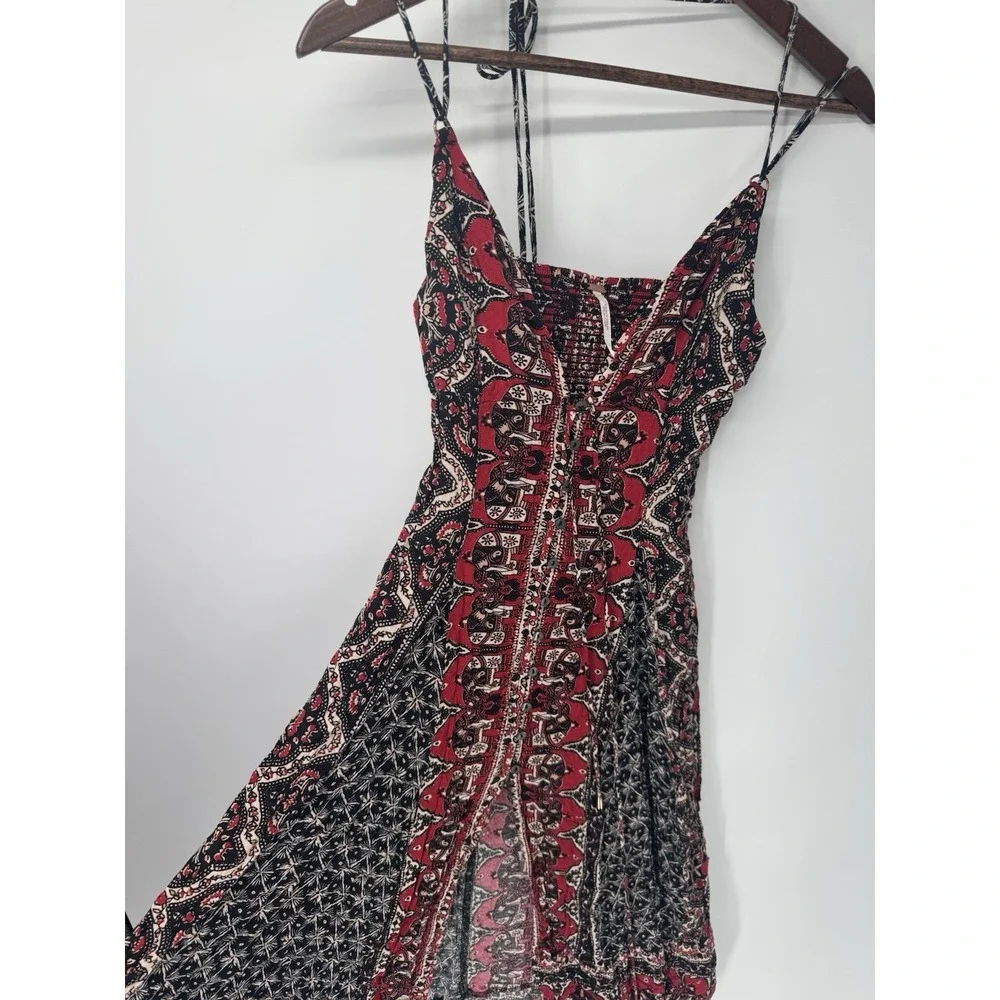 Free People On The Bright Side Maxi Dress Red Black Boho XS Cottagecore Festival